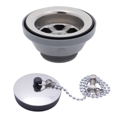 Ambassador Marine S00-0104-UP-R 2 inch Straight Drain, Low Profile, 1-1/4 inch Male Thread with Chain Stopper (Ultra-Mirror Finish