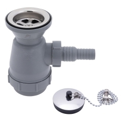 2 inch Drain, Trap Sink Drain, 3/4 inch & 1 inch Hose Barb with Chain Stopper (Ultra-Mirror Finish) | Ambassador Marine S00-0108-UP-R