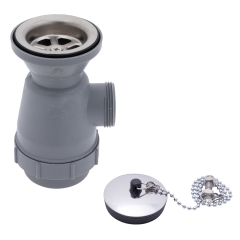 2" Drain, Trap Sink Drain, 1 1/4"-M Thread, w/Chain Stopper (Brushed Finish) | Ambassador Marine S00-0116-BP-R