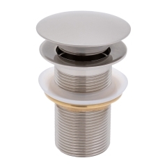1-3/4 inch Touch Drain with Cover, no Overflow, Straight, 1-1/4 inch Male Thread (Brushed Nickel) | Ambassador Marine V03-0704-NP-R
