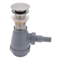 1-3/4 inch Touch Trap Sink Drain with Cover, no Overflow, 3/4 inch & 1 inch Hose Barb (Brushed Nickel) | Ambassador Marine V03-0708-NP-R