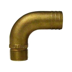 Groco FFC-1000 1 Inch NPT x 1-1/4 Inch Hose Barb Full Flow 90 Degree Bronze Fitting